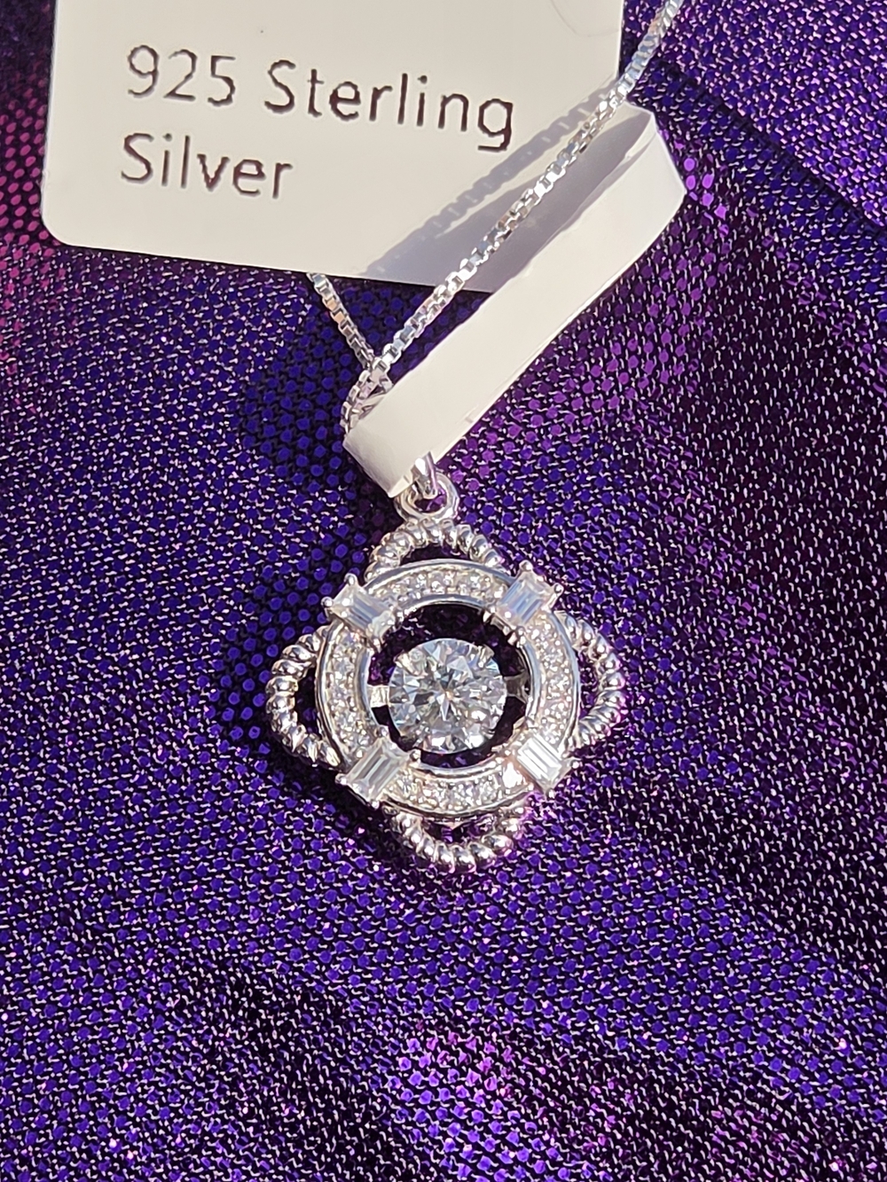 925 Sterling Silver White Genuine Moissanite Dancing Pendant Necklace